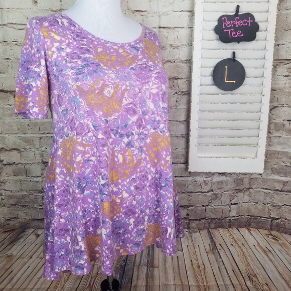 Purple Floral Cotton Blend Perfect Tee - Picture 1 of 5